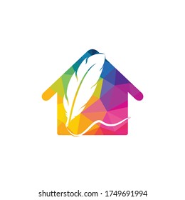 Feather and home logo vector design.  Education and publication logo concept.