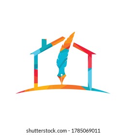 Feder- und Heimlogo, Vektordesign. Logo für Bildung und Institutionen.