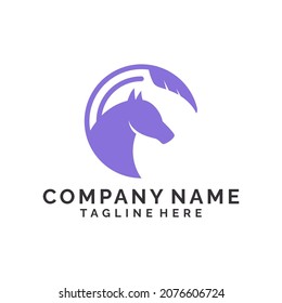 Feather with horse company logo design