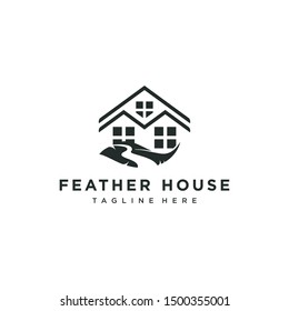 Feather House and River Logo Vector Design Template