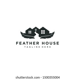 Feather House and River Logo Vector Design Template