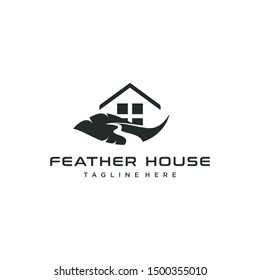 Feather House And River Logo Vector Design Template