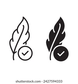 Feather Hypoallergenic Concept Silhouette and Line Icon Set. Feather Check Logo. Hypoallergenic Tested Cosmetic Product Black Symbol Collection. Soft Sensitive Skin Sign. Isolated Vector Illustration.