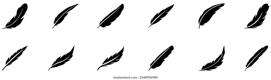 Feather icon. Bird feather icon set. Feather black silhouette Vector illustration. EPS 10