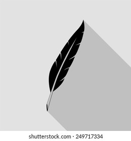 feather icon - black illustration with long shadow