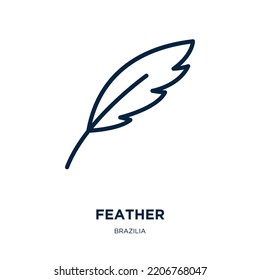feather icon from brazilia collection. Thin linear feather, pen, flight outline icon isolated on white background. Line vector feather sign, symbol for web and mobile