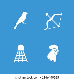 Feather icon. collection of 4 feather filled icons such as sparrow, bow, rooster. editable feather icons for web and mobile.