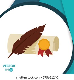 feather icon design - quill pen and diploma