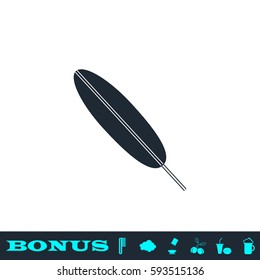 Feather icon flat. Black pictogram on white background. Vector illustration symbol and bonus button