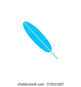 Feather icon flat. Blue pictogram on white background. Vector illustration symbol