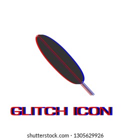 Feather icon flat. Simple pictogram - Glitch effect. Vector illustration symbol
