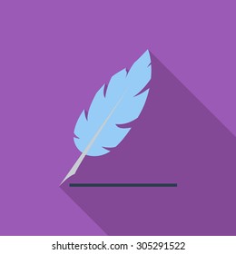 Feather icon. Flat vector related icon with long shadow for web and mobile applications. It can be used as - logo, pictogram, icon, infographic element. Vector Illustration.