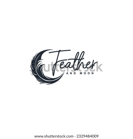 feather icon logo design template. a combination of feathers and a crescent moon logo vector illustration