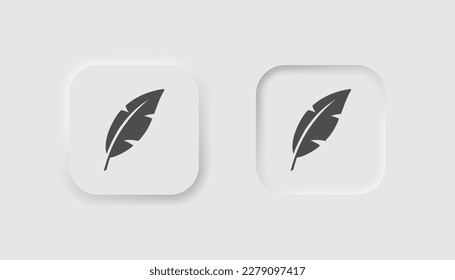 Feather icon icon in neumorphism style. Icons for business, white UI, UX. Lightweight symbol. Caligraphy, quill, fluffy, literature. Neumorphic style. 