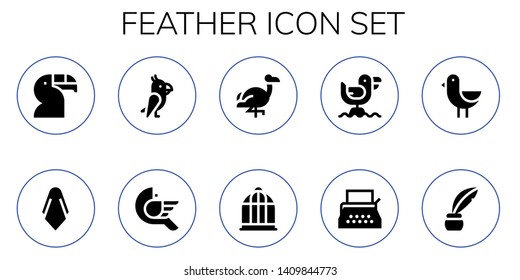 feather icon set. 10 filled feather icons.  Simple modern icons about  - Toucan, Silk, Parrot, Bird, Flamingo, Bird cage, Seagull, Typewriter, Inkwell