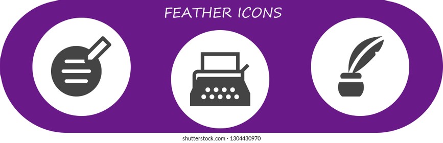 feather icon set. 3 filled feather icons.  Simple modern icons about  - Writer, Typewriter, Inkwell