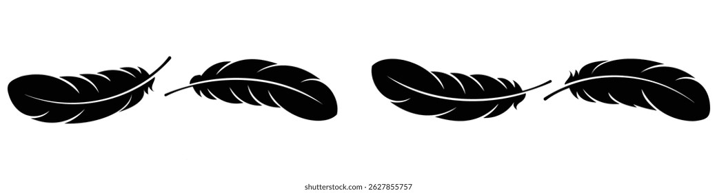 Feather icon set. Bird feather silhouette. Feather vector, illustration.