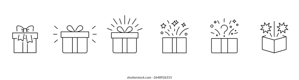 Feather icon set. Bird feather silhouette symbol. Plumelet collection isolated. Box with bows, woven effects, sparkles and surprises. Vector illustration.