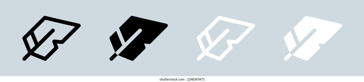 Feather icon set in black and white. Quill signs vector illustration.