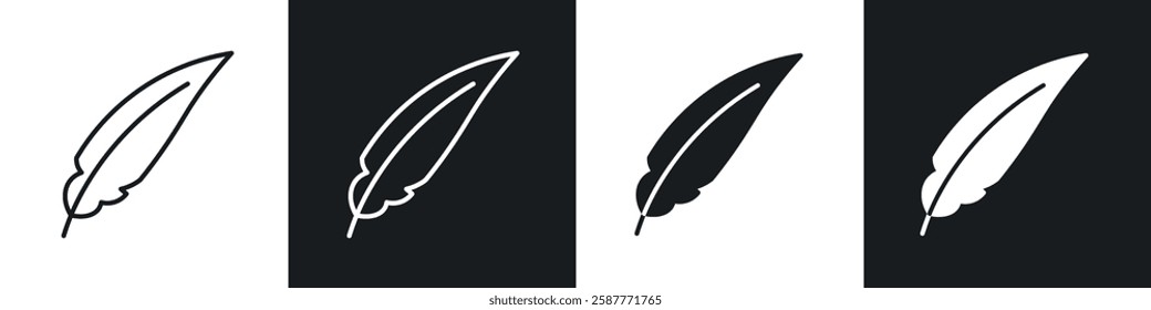 Feather icon set black and white colors. Graphic Vector icons pack