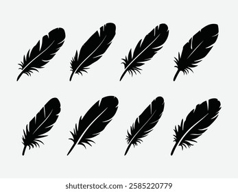 Feather Icon Set. Feather Icon Collection. Feather Symbol Vector Pack. Soft Feather Icon Set. Elegant Feathers Icons Set.