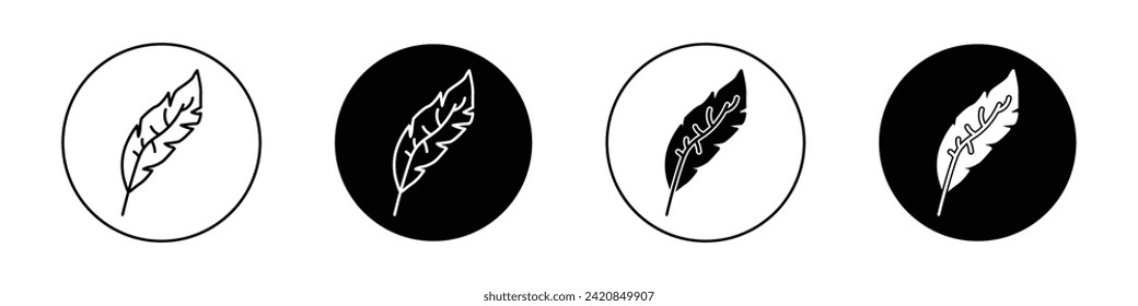Feather Icon set. Gentle Comfort Quill Vector Symbol in Black Filled and Outlined Style. Soft Lightweight Pen Sign.