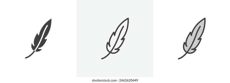 Feather icon set. Lightweight and airy vector symbol. Gentle softness icon. Fluffy texture sign.