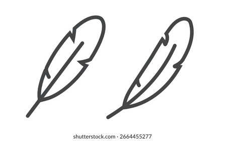 Icono de pluma conjunto línea trazo contorno simple ilustración gráfica de Vector, delgada silueta lineal signo pictograma aislado sobre fondo blanco