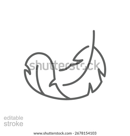 Feather icon. Simple outline style. Light, weight, smooth, pillow, bird, quill, fluff, falling, lightweight concept. Thin line symbol. Isolated design editable stroke.