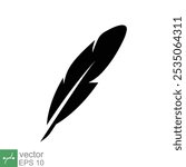 Feather icon. Simple solid style. Soft, bird, quill, weight, light, wing concept. Glyph vector illustration isolated on white background. EPS 10.