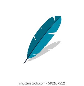 Feather icon symbol Flat in style on a white background. Vector Illustration isolated element of bird wings or pen to manuscript object for your projects.