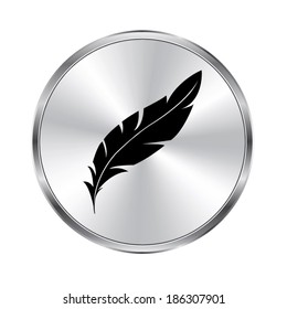 Feather Icon - vector brushed metal button