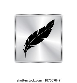 Feather Icon - vector brushed metal button