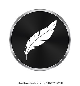 Feather Icon - vector brushed metal button