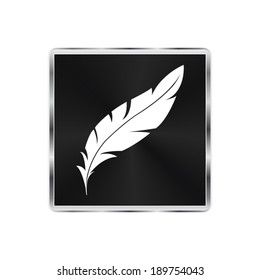 Feather Icon - vector brushed metal button