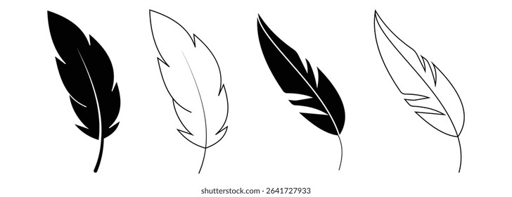 Feather icon vector. Feather vector illustration on white background. Silhouette of feather vector symbol. Vector illustration.