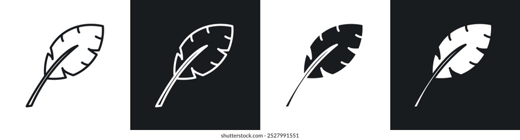 Feather icon vector icon set black filled and outlined style.