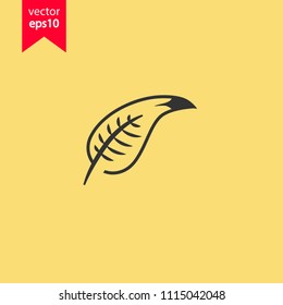 Feather icon. Yellow background. EPS 10 vector flat sign.