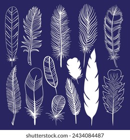 
Feather icons collection blue white sketch