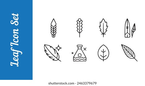 Federsymbole Set aus schwarzen Federsymbolen mit Kollektion der Vektorgrafik und bearbeitbaren Umrissen.