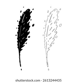 Feather Illustration in Ink Blot Style with Artistic Splash Effect