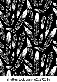 Feather illustration, T-shirt graphics, Seamless Pattern.