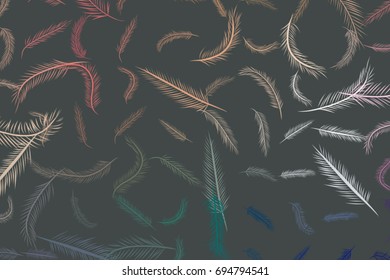 The feather illustrations background abstract, hand drawn. Cartoon style vector graphic.