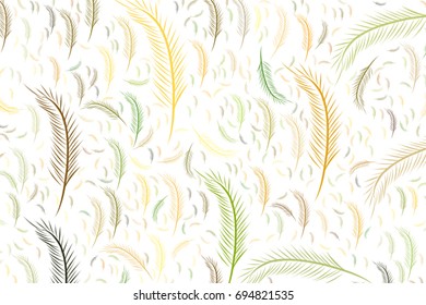 The feather illustrations background abstract, hand drawn. Cartoon style vector graphic.