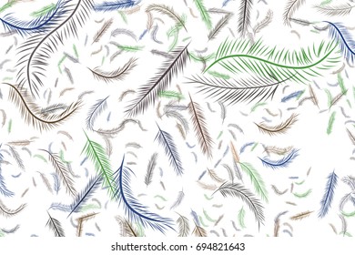 The feather illustrations background abstract, hand drawn. Cartoon style vector graphic.