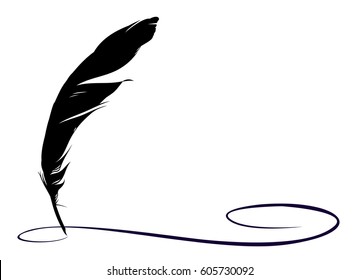 Feather with ink. 