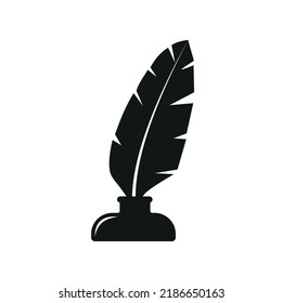 feather and ink bottle - black vector icon Eps 10