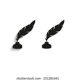 feather and ink bottle - black vector icons