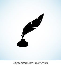 feather and ink bottle -  black vector icon