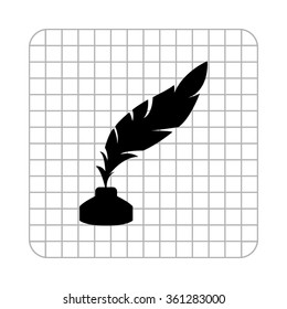 feather and ink bottle  - black vector icon